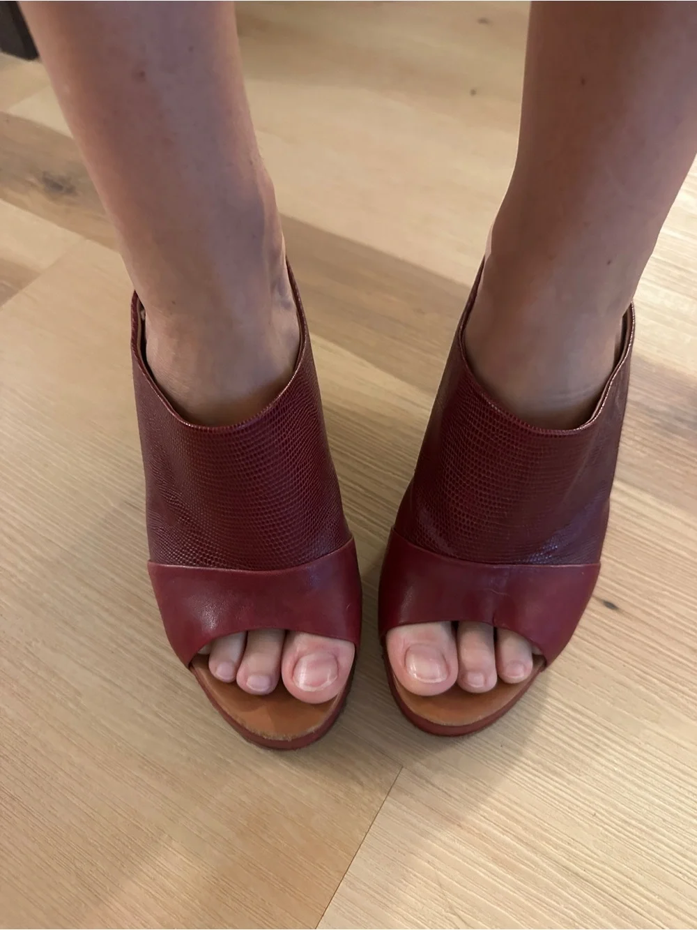 See by Chloé Burgundy Textured Leather Wedge Slides
